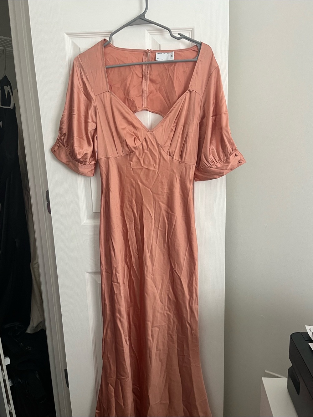 ASOS Dusty Rose Midi Dress with Puff Sleeves